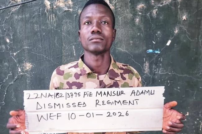 The Nigerian Army has dismissed a soldier, identified as Mansur Adamu